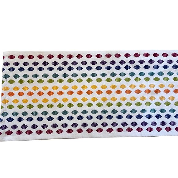 Crate & Barrel Solstice Table Runner Spring Easter Rainbow Embroidered 90x14 - Picture 5 of 15